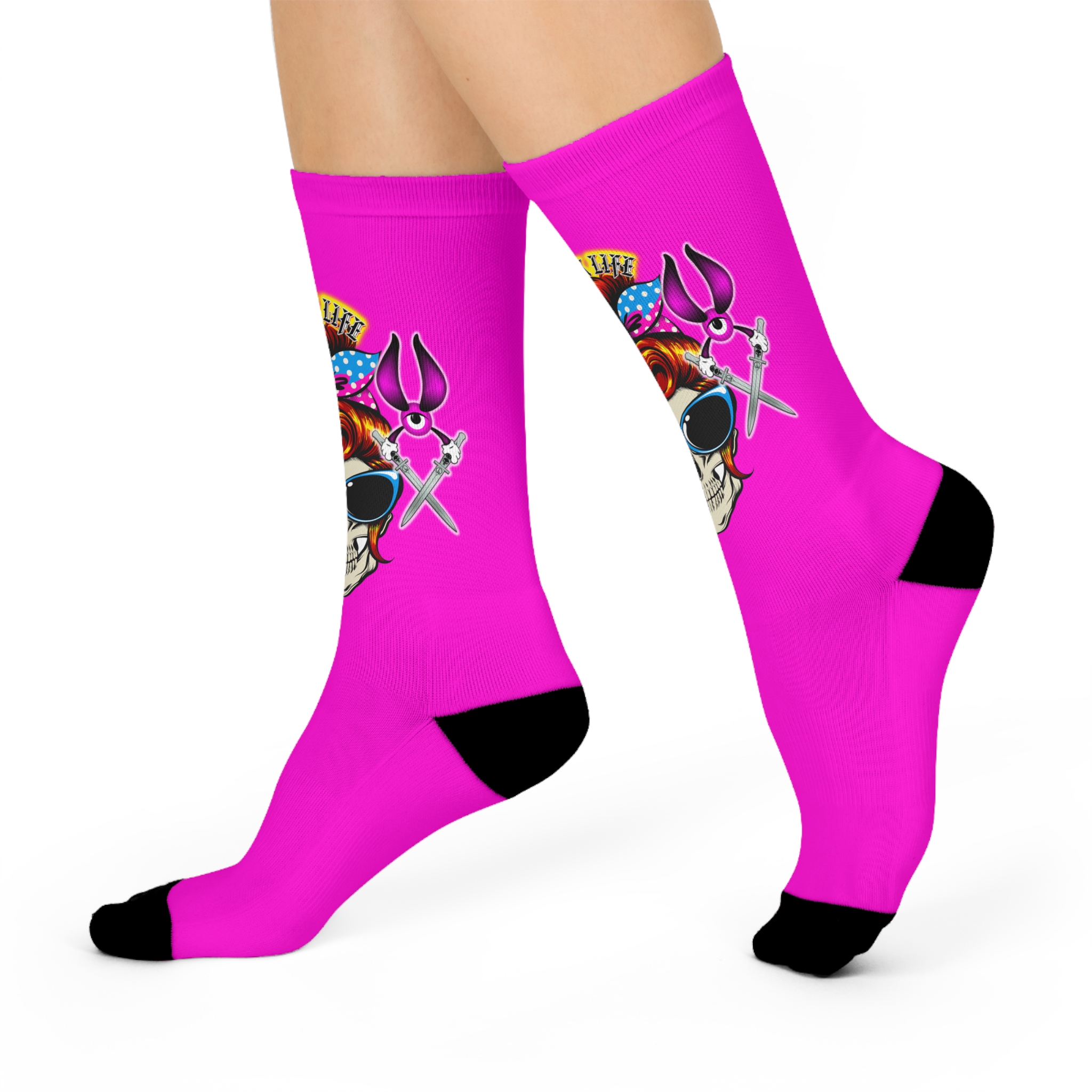 Lady Blade Skull ThunkLife - Cushioned Crew Athletic Socks - Unisex One Size - Image 2