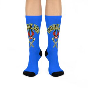 BULLS EYE on Blue - ThunkLife - Cushioned Crew Athletic Socks - Unisex One Size