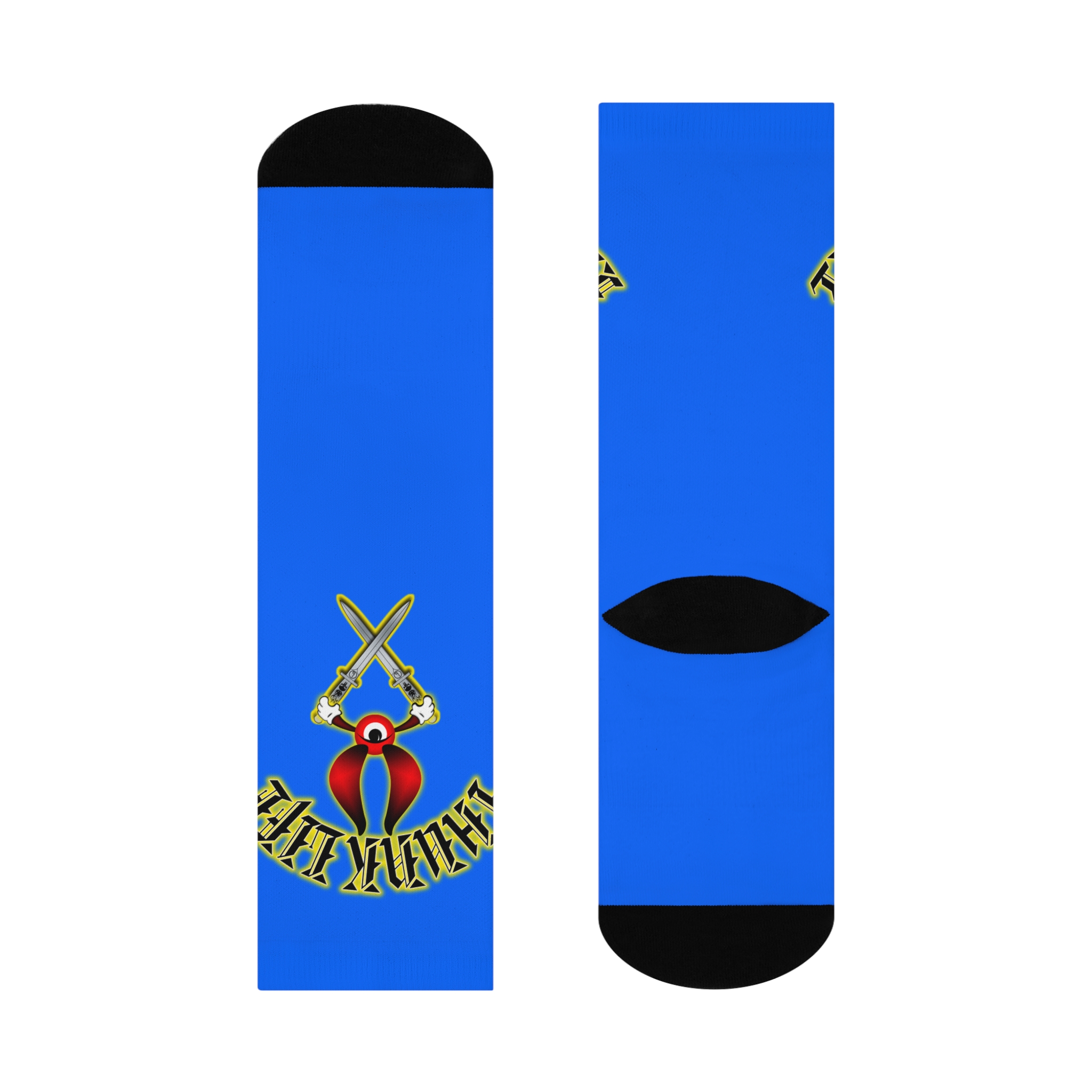 BULLS EYE on Blue - ThunkLife - Cushioned Crew Athletic Socks - Unisex One Size - Image 4