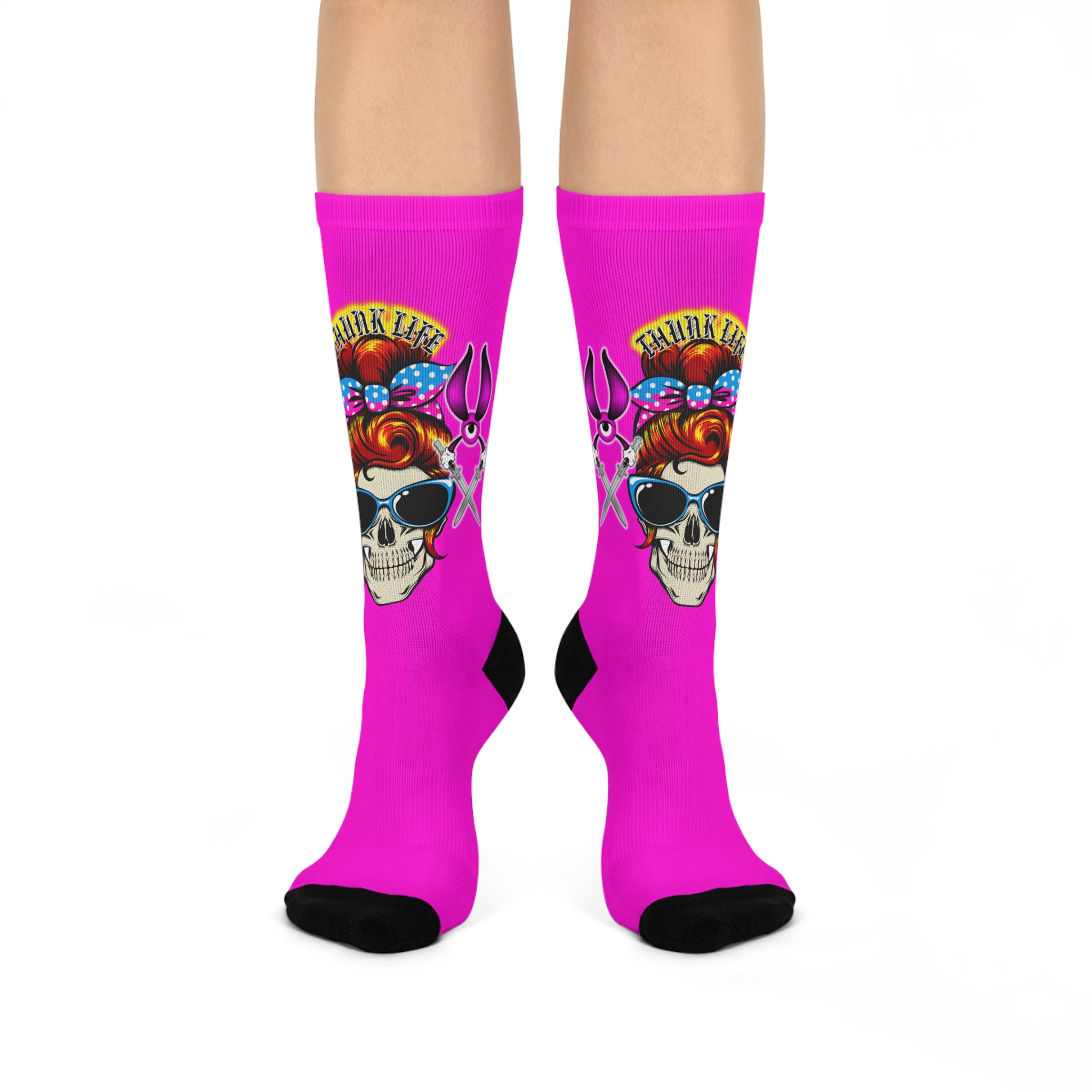 Lady Blade Skull ThunkLife - Cushioned Crew Athletic Socks - Unisex One Size