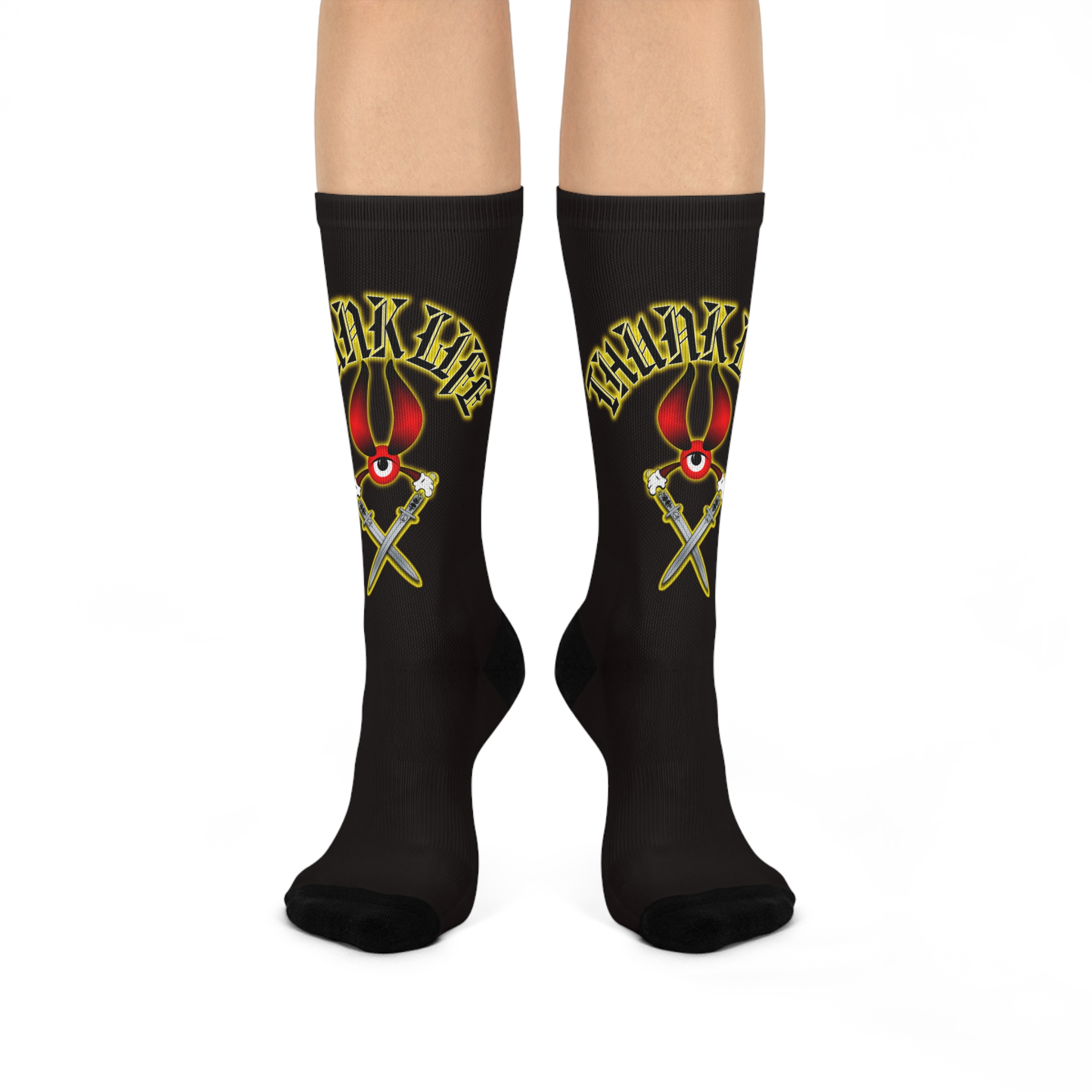 BULLS EYE on Black - ThunkLife - Cushioned Crew Athletic Socks - Unisex One Size